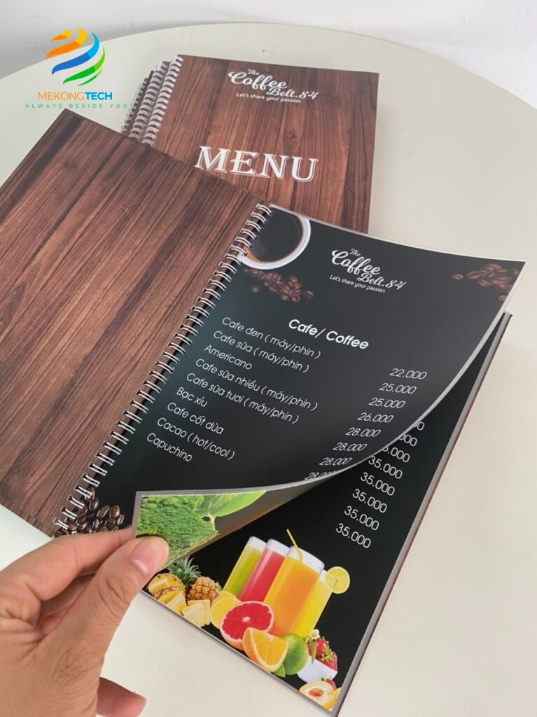 in ấn menu quán cà phê, quán nước giải khát giá rẻ tại Tphcm, Long An